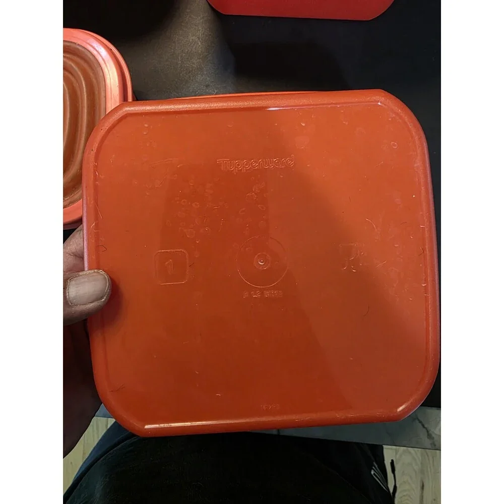 Vintage Tupperware Servalier One Touch Canister Set Orange Accordion Lids 4 Pc